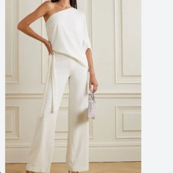 Halston Heritage Gia One Shoulder Wide Legs Jumpsuit Gala Cocktail Soiree - Picture 3 of 9